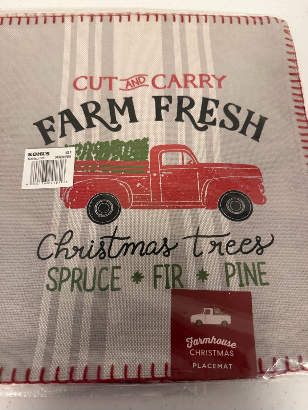 Kohl's Red and Gray Farm Fresh Holiday Placemat (4) - Picture 2 of 3